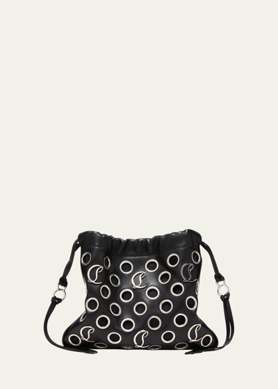 Christian Louboutin Mouchara Mini Crossbody In Nappa Leather With Eyelets In Black Silver