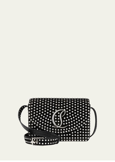 Christian Louboutin Loubi54 Small Crossbody In Strass Suede In Black Crystal Silver