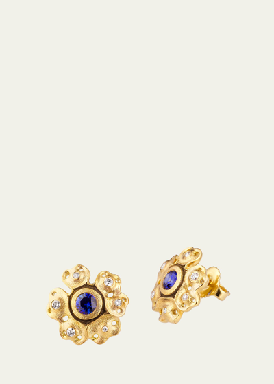 Alex Sepkus Rosette 18k Yellow Gold Stud Earrings With Sapphire And Diamonds