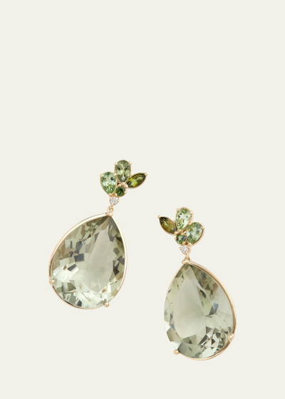 Jamie Wolf 18k Yellow Gold Floral Pear Shaped Earrings With Green Tourmaline, Green Amethyst And Diamonds In Yg