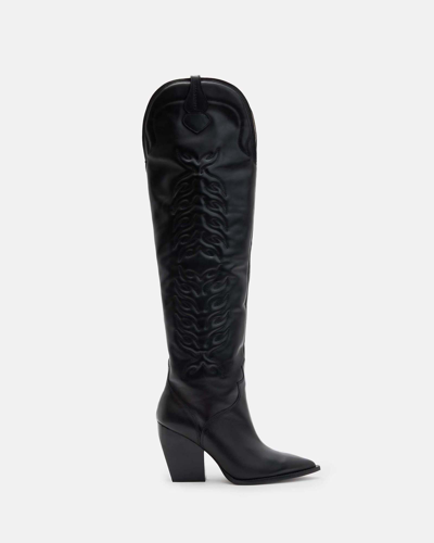 Allsaints Roxanne Knee High Western Leather Boots In Black