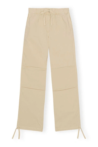 Ganni Washed Cotton Canvas Draw String Trousers In Pale Khaki