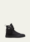 Prada Re-nylon Pouch Detail High-top Sneakers In Nero