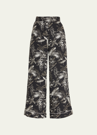 Thebe Magugu Porcelain Floral Print Flare Pajama Trousers In Bone And Black Porcelain