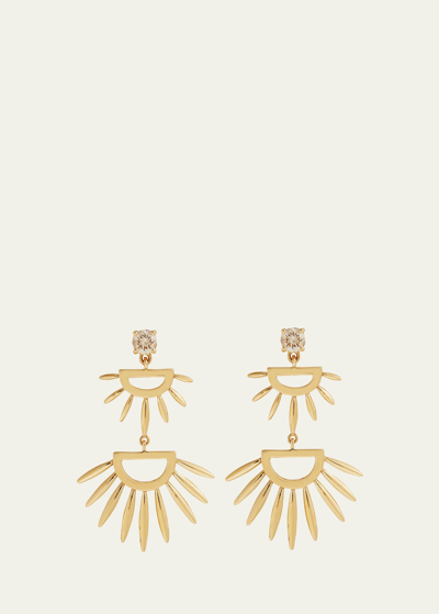 Ileana Makri 18k Yellow Gold Grass Palm Earrings With Diamonds In Yg