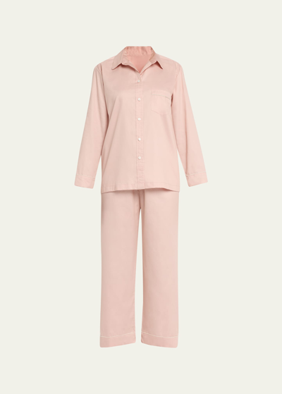 Pour Les Femmes Cropped Cotton Sateen Pajama Set In Sepia Rose Cream