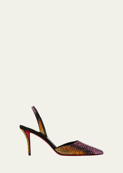 Christian Louboutin Apostropha Crystal Slingback Red Sole Pumps In Mix Multilin Blac