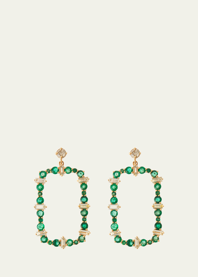 Ileana Makri 18k Yellow Gold Emerald And Diamond Rivulet Flow Earrings In Yg