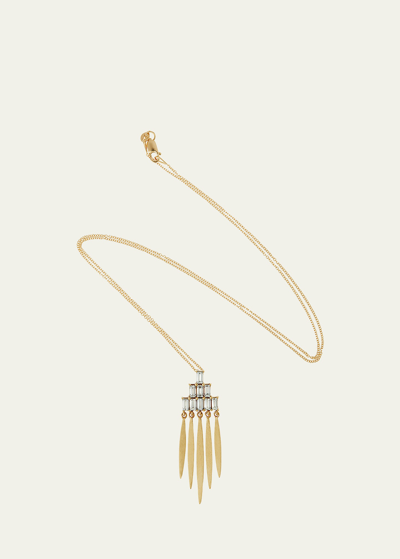 Ileana Makri 18k Yellow Gold Grass Spike Pendant Necklace With White Diamond Baguettes In Yg