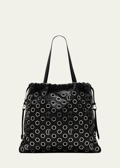 Christian Louboutin Mouchara Tote In Nappa Leather With Eyelets In Black/silver
