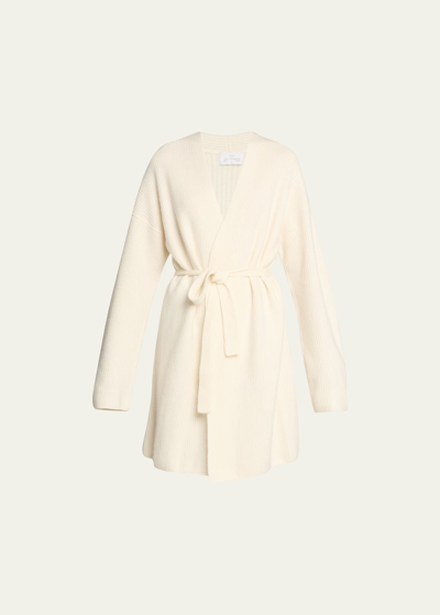 Pour Les Femmes Ribbed Tie-waist Cashmere Robe In Cream