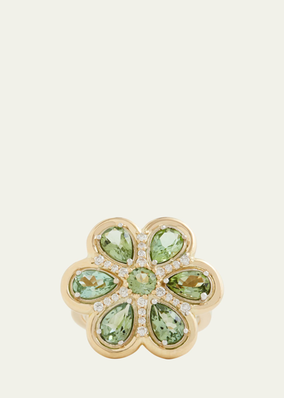 Jamie Wolf 18k Yellow And White Gold Floral Ring With Tourmaline And Diamonds In Yg