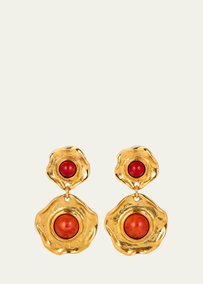 Ben-amun Single Drop Post Earrings With Coral Stones In Yg