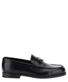 Prada Classic Round Toe Leather Loafers With Low Block Heel In Black