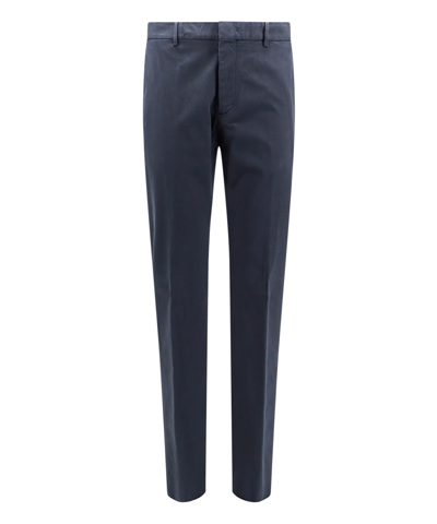 Zegna Slim-fit Stretch Cotton-twill Trousers In Blue