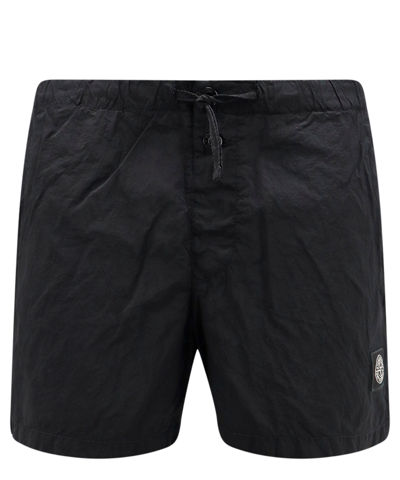 Stone Island Crinkled Nylon Swim Shorts In Black