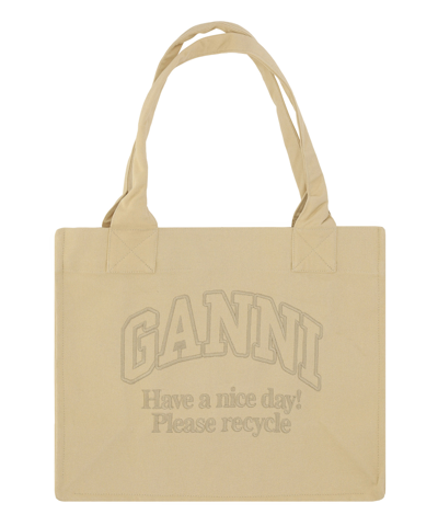 Ganni Easy Shopper Tote Bag In Beige