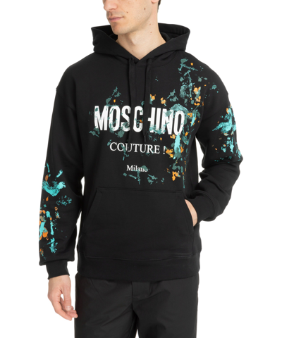 Moschino Printed Hoodie Sweatshirt Black In Negro