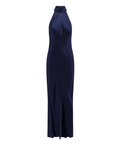 Semicouture Elisha Envers Satin Long Dress In Blue