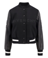 Givenchy Wool Blend Parka With Leather Sleeves And Iconic Branding In Black