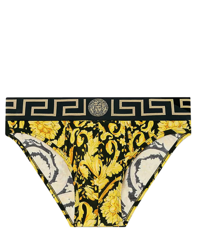 Versace Baroque Low Rise Briefs In Gold