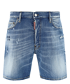 Dsquared2 'marine' Blue Bermuda Shorts With Logo Patch In Stretch Cotton Denim Man In Blue