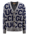 Gucci Logo-intarsia Wool Cardigan In Grey