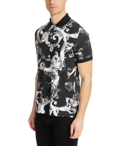 Versace Jeans Couture Watercolour Baroque-pattern Polo Shirt In Black