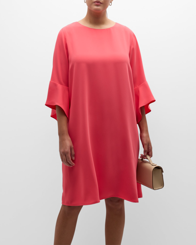 Caroline Rose Plus Plus Size Julia Ruffle-sleeve Crepe Dress In Coral Crush