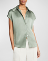 VINCE CAP-SLEEVE RUCHED-BACK SILK BLOUSE