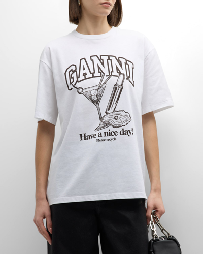 Ganni Future Cocktail Drop Shoulder T-shirt In Bright White