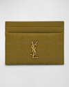 Saint Laurent Cassandra Ysl Quilted Lambskin Leather Card Holder In Vert Olive