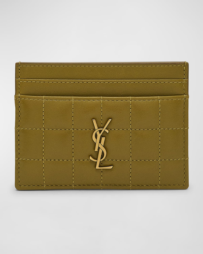 Saint Laurent Cassandra Ysl Quilted Lambskin Leather Card Holder In Vert Olive