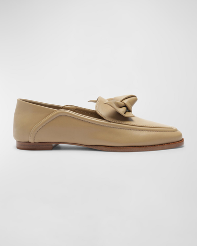 Alexandre Birman Clarita Leather Bow Loafers In Semolina