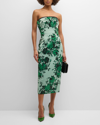 EMILIA WICKSTEAD ADALINA STRAPLESS FLORAL EMPIRE-WAIST SHEATH MIDI DRESS