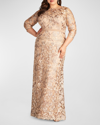 TADASHI SHOJI PLUS SIZE FLORAL-EMBROIDERED COLUMN GOWN