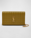 Saint Laurent Cassandra Ysl Quilted Lambskin Leather Wallet On Chain In Vert Olive