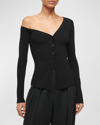Staud Craftsman One Shoulder Ribbed Cardigan In Black