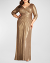 Tadashi Shoji Plus Size Metallic Twist-front Column Gown In Gold Dust