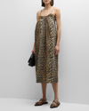 GANNI SPAGHETTI STRAP LEOPARD-PRINT MIDI DRESS