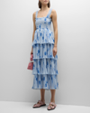 Ganni Ruffled Shirred Pleated Georgette Midi Dress In Heather