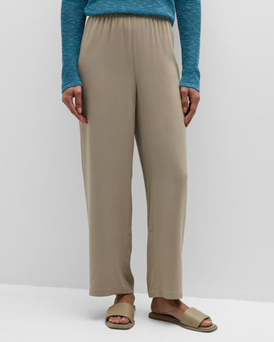 Eileen Fisher Cropped Straight-leg Silk Trousers In Atlantis