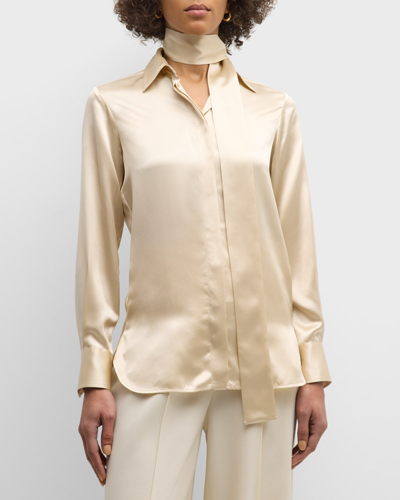 Kiton Neck-scarf Silk Collared Blouse In Gold