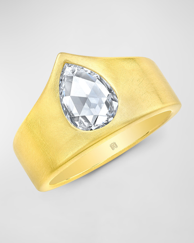 Rahaminov Diamonds 18k Yellow Gold Rose Cut Pear Shaped Diamond Bezel Ring