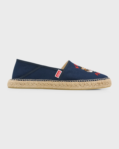 Kenzo Tiger Embroidered Cotton Espadrilles In Blue