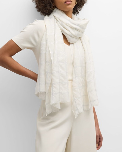 Bindya Accessories Checkered Cashmere & Silk Evening Wrap In White