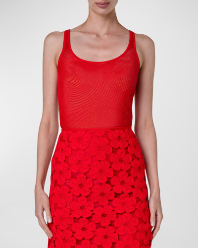 Akris Silk Knit Grid Tank Top In Poppy