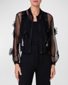 AKRIS TAIDE TULLE BOMBER JACKET WITH POPPIES EMBELLISHMENT