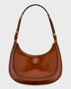 Tory Burch Robinson Crescent Leather Convertible Shoulder Bag In Dark Sienna