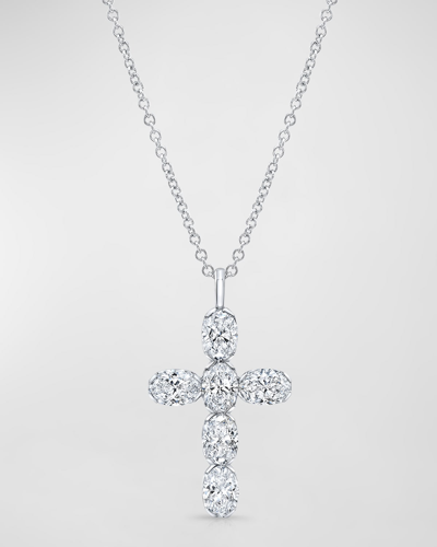 Rahaminov Diamonds 18k White Gold Oval Diamond Cross Pendant Necklace In Metallic